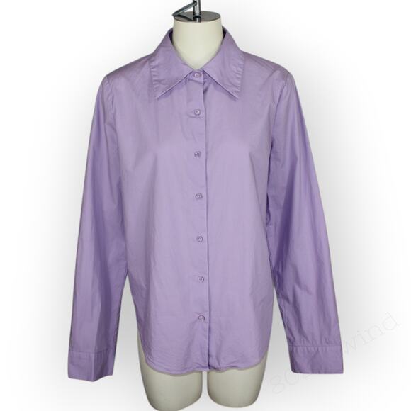Medium EnglishFactory Cuff Sleeve Accent Collar Poplin Dress Shirt Lavender - Picture 8 of 13